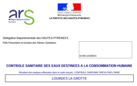 Données issues d'analyses biologiques sur la composition de l'eau de Lourdes Résultat d'analyse biologiques publiées concernant l'eau de Lourdes
