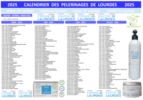 Calendrier pelerinage de Lourdes 2025